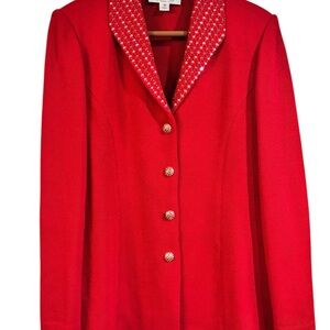 St. John Vibrant Red Blazer with Embellished Collar